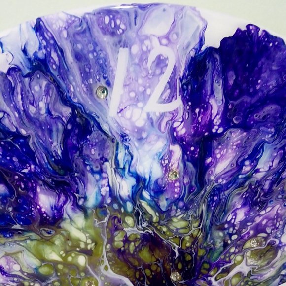 Hand Crafted Resin Clock Fluid Art Bling Purple Olive Green Rhinestones - Picture 8 of 11